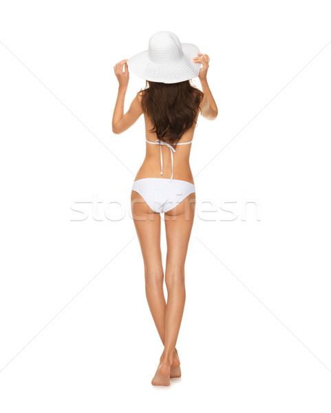 Modelo posando blanco bikini Foto sombrero Foto stock © dolgachov