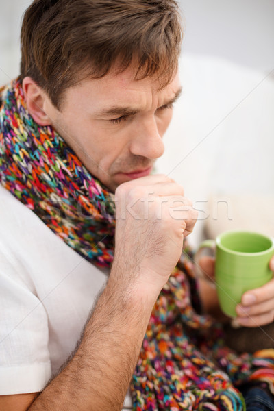 Ziek man griep home gezondheidszorg geneeskunde Stockfoto © dolgachov