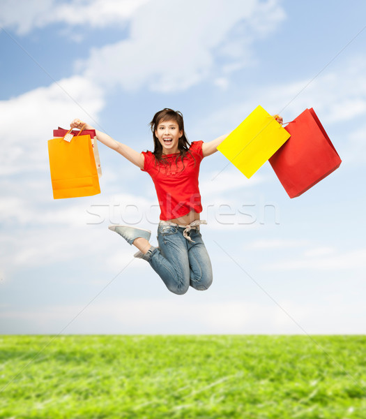 Stockfoto: Opgewonden · meisje · winkelen · verkeer · gelukkig · meisje