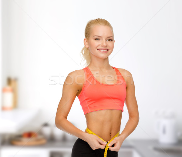 Foto stock: Sorridente · mulher · dieta · esportes