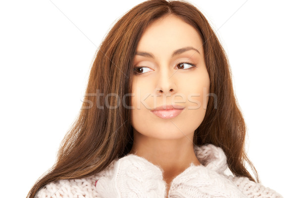 Gyönyörű nő ujjatlan kesztyűk fényes kép nő arc Stock fotó © dolgachov