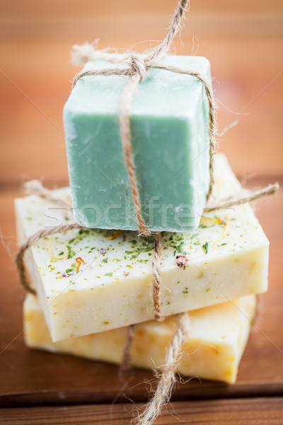 close up of handmade soap bars on wood Stock photo © dolgachov