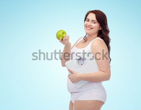 Boldog fiatal plus size nő tart mérleg Stock fotó © dolgachov