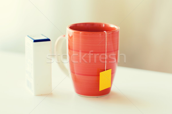 Közelkép édesítőszer teáscsésze asztal étel italok Stock fotó © dolgachov