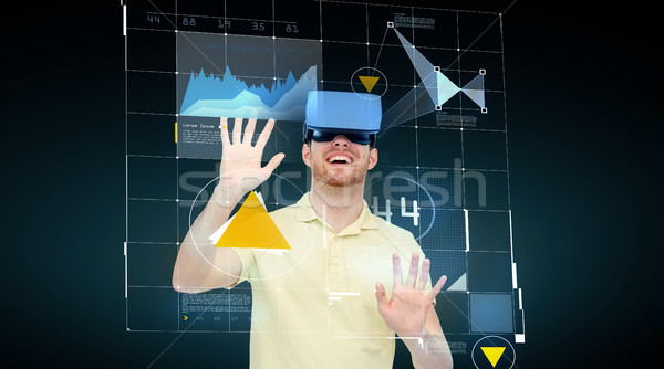 happy man in virtual reality headset or 3d glasses Stock photo © dolgachov