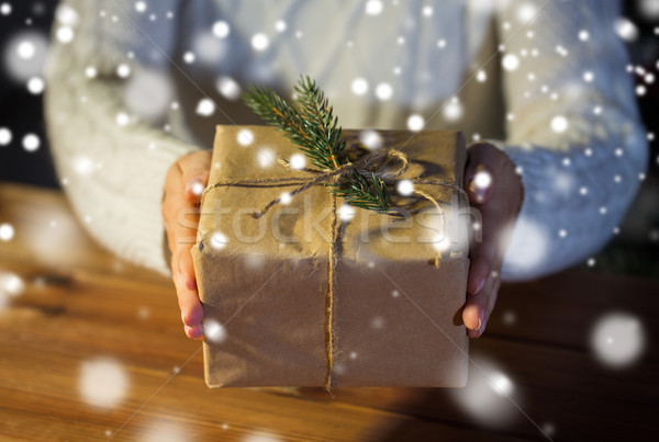 close up of woman with christmas gift or parcel Stock photo © dolgachov