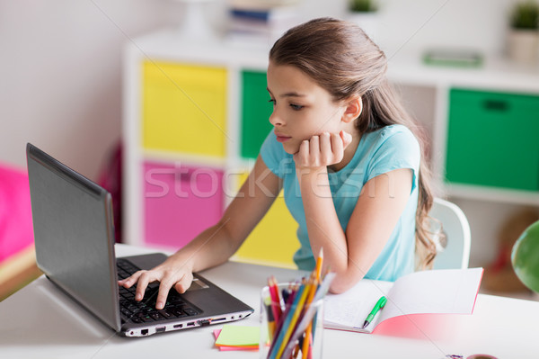 bored girl with laptop and notebook at home Stock photo © dolgachov