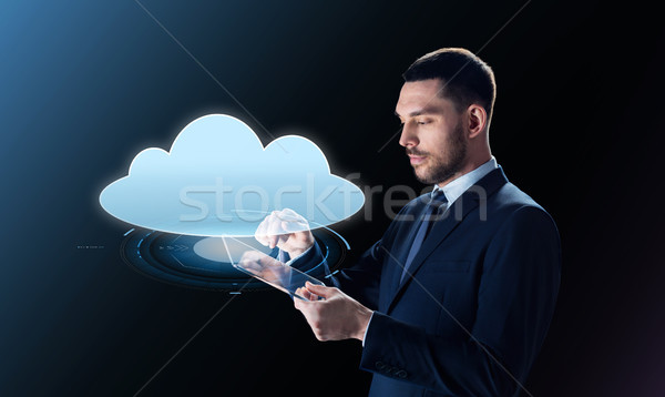 Foto d'archivio: Imprenditore · nube · proiezione · uomini · d'affari · cyberspazio