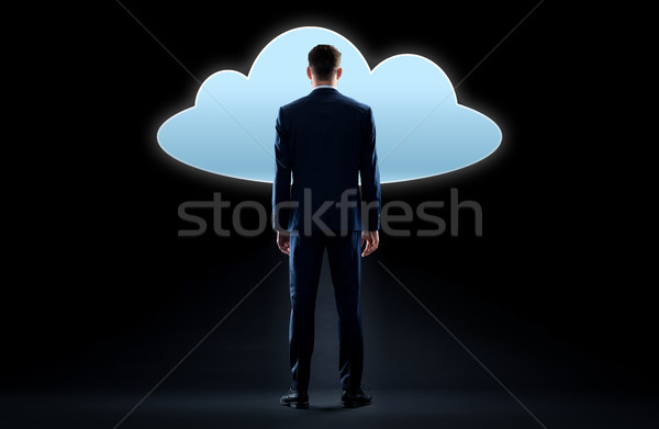 Zakenman naar virtueel wolk hologram zakenlieden Stockfoto © dolgachov