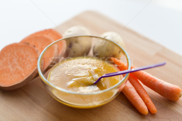 vegetable puree or baby food in bowl with spoon Stock photo © dolgachov