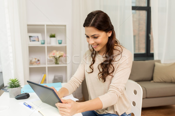student or freelancer with tablet pc at home Stock photo © dolgachov