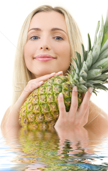 Stockfoto: Ananas · foto · vrouw · water · voedsel · gelukkig