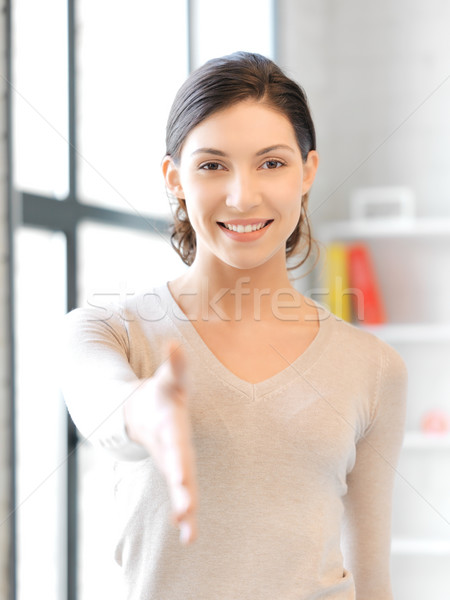 Kobieta otwarte strony gotowy handshake działalności Zdjęcia stock © dolgachov