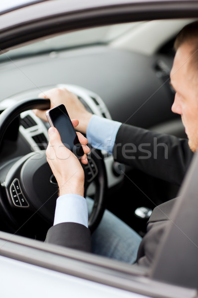 Stockfoto: Man · telefoon · rijden · auto · vervoer · voertuig