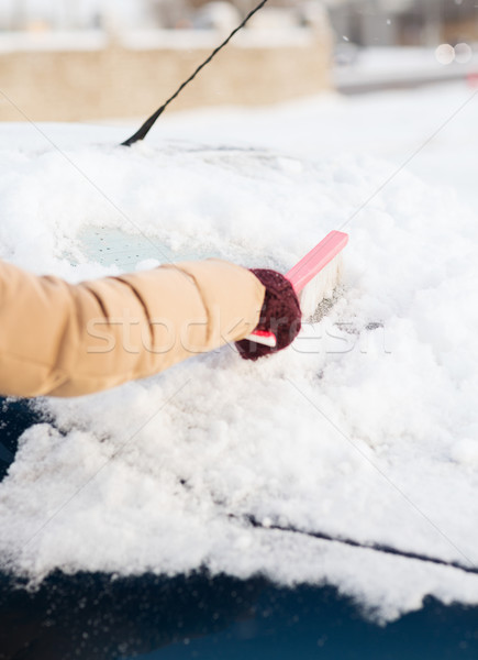 woman cleaning snow from car back window Stock photo © dolgachov