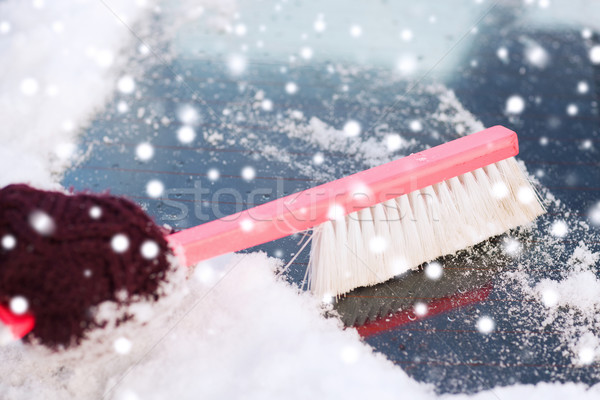 closeup of woman cleaning snow from car Stock photo © dolgachov