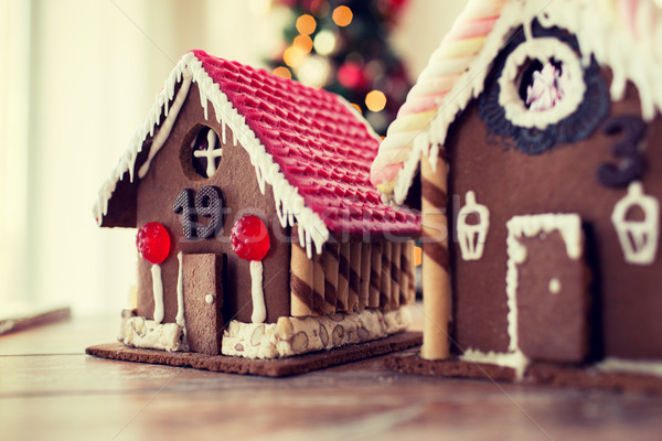 closeup of beautiful gingerbread houses at home Stock photo © dolgachov
