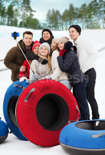 Stockfoto: Groep · glimlachend · vrienden · sneeuw · winter