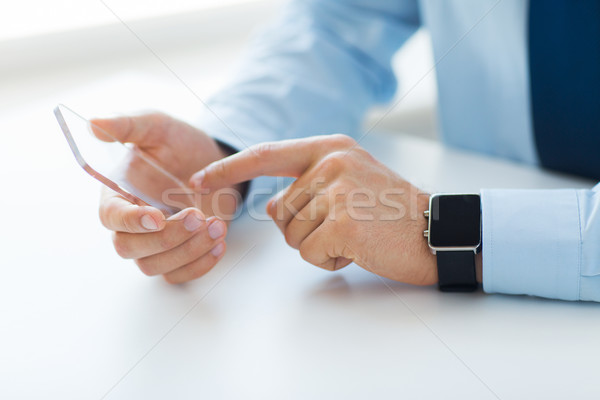 Közelkép kezek okostelefon óra üzlet technológia Stock fotó © dolgachov