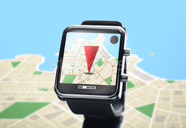 close up of smartwatch with navigator map Stock photo © dolgachov