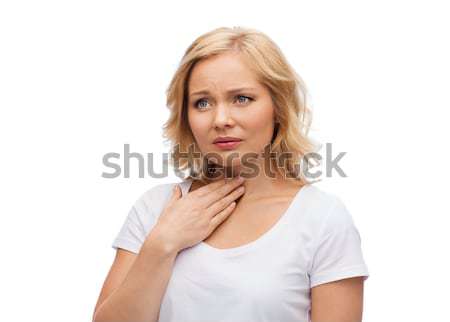unhappy woman suffering from throat pain Stock photo © dolgachov
