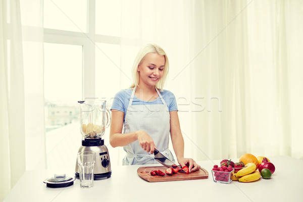 笑顔の女性 ブレンダー ぶれ ホーム 健康的な食事 料理 ストックフォト © dolgachov