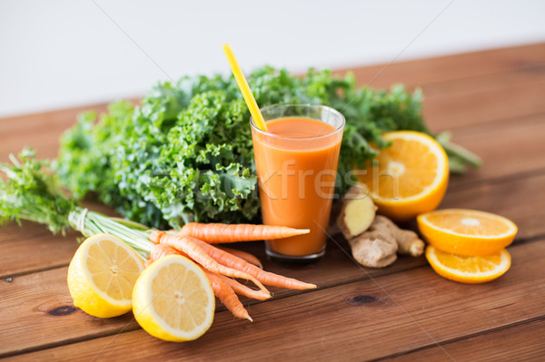 glass of carrot juice, fruits and vegetables Stock photo © dolgachov