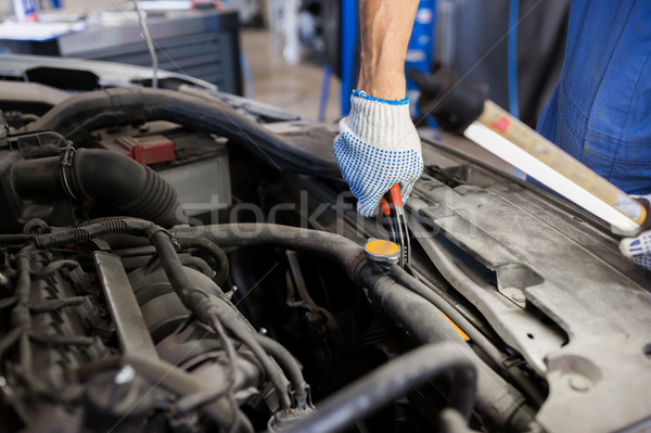 mechanic man with pliers repairing car at workshop Stock photo © dolgachov