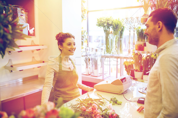 Foto stock: Sonriendo · florista · mujer · hombre · personas