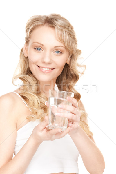 Bella donna vetro acqua bianco donna bere Foto d'archivio © dolgachov