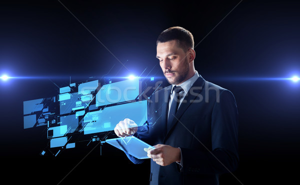 Stockfoto: Zakenman · virtueel · zakenlieden · toekomst · technologie