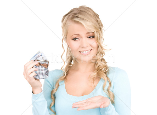 Stockfoto: Vrouw · portemonnee · geld · foto · papier · gezicht