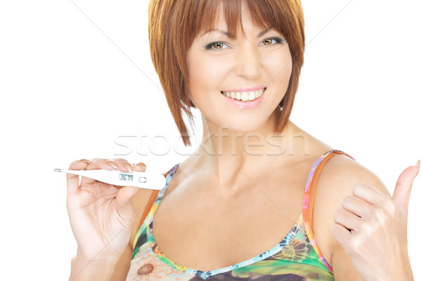 happy woman with thermometer Stock photo © dolgachov