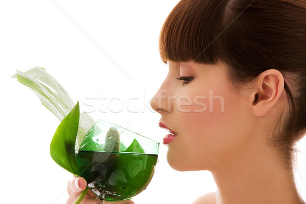 Kadın yeşil yaprak cam su resim sağlık Stok fotoğraf © dolgachov