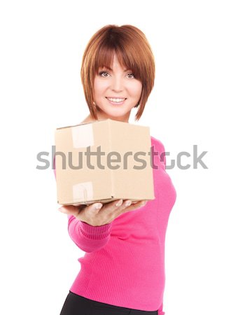 Stock foto: Geschäftsfrau · Paket · Bild · weiß · Frau · glücklich