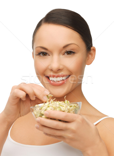 woman with mung sprout beans Stock photo © dolgachov
