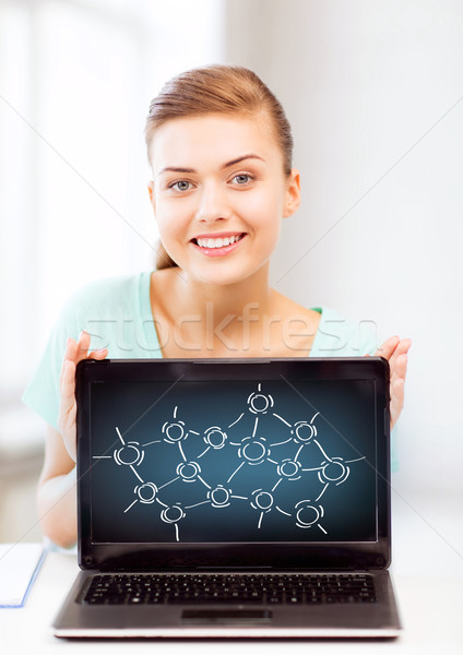 girl holding laptop with network contacts Stock photo © dolgachov