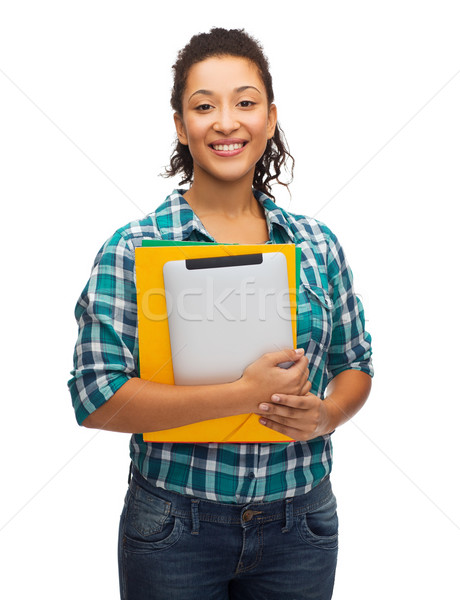 Stockfoto: Glimlachend · zwarte · student · mappen · onderwijs