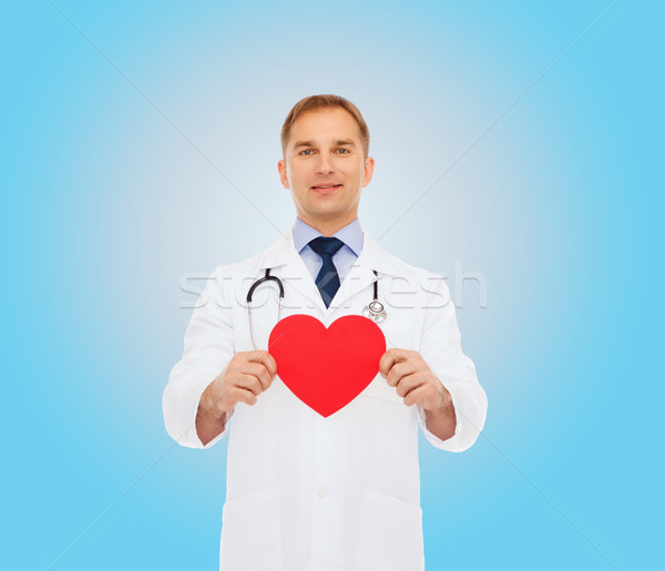 笑みを浮かべて 男性医師 赤 中心 聴診器 薬 ストックフォト © dolgachov