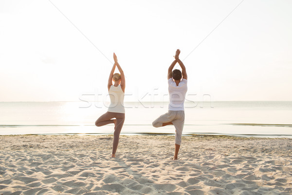 couple making yoga exercises outdoors from back Stock photo © dolgachov