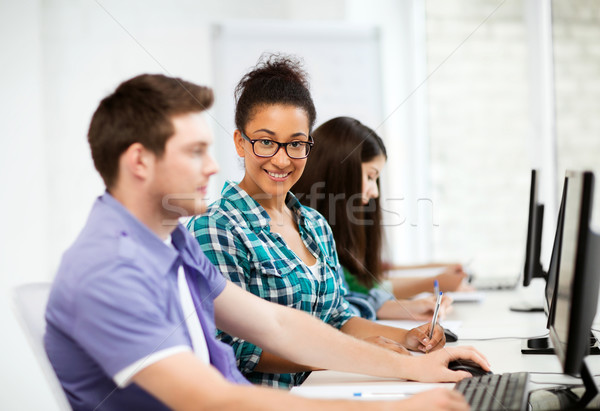 Stock photo: african student with computer studying at school