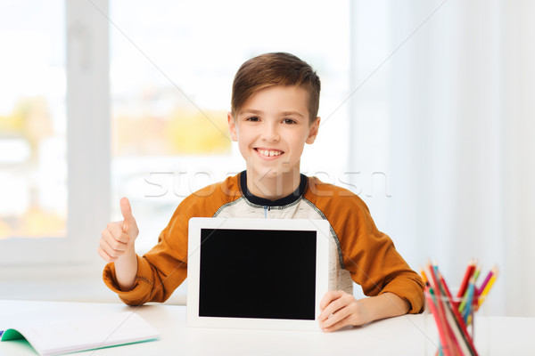 happy boy with tablet pc showing thumbs up at home Stock photo © dolgachov