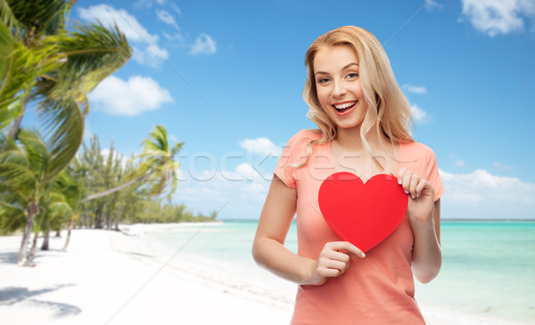 ストックフォト: 幸せ · 女性 · 十代の少女 · 赤 · 心臓の形態 · 愛