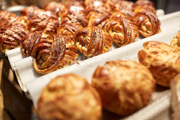 close up of buns or pies at bakery Stock photo © dolgachov