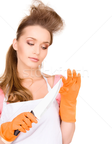 housewife with big knife Stock photo © dolgachov