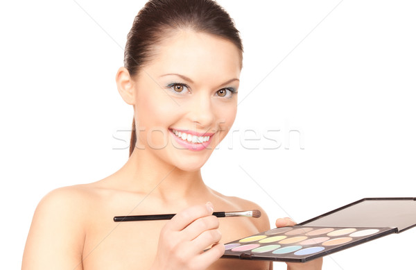女性 パレット ブラシ 白 顔 幸せ ストックフォト © dolgachov