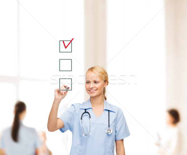 Foto stock: Médico · enfermeira · desenho · checkbox · saúde · médico