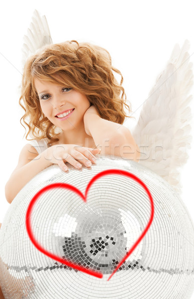 Stock photo: happy teenage angel girl with disco ball