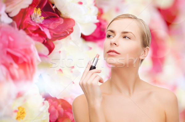 Foto stock: Mujer · hermosa · lápiz · de · labios · cosméticos · salud · belleza · rosa