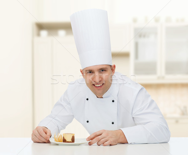 happy male chef cook with dessert Stock photo © dolgachov